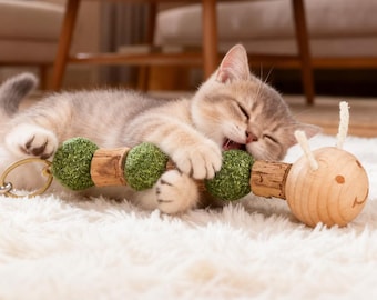 Handmade Natural Wooden Catnip Ball Toy Organic Silvervine Sticks Dental Chew Roller Teaser Indoor Cat Boredom Relief Pet Lover Gift For Cat