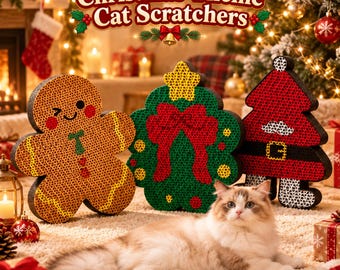Tiragraffi per gatti a forma di albero di Natale, da parete, in cartone, con simpatico Babbo Natale di pan di zenzero, mobile per animali domestici, estetica natalizia, regalo per gatti.