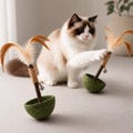 Interactive Cat Feather Toy with Catnip Bell, Wobble Teaser Cat Toy, Natural Sisal Wand for Indoor Cats Kittens, Cute Kitten Birthday Gift