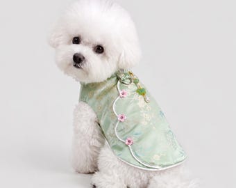 Handgefertigtes Traditionelles Chinesisches Hundekleid Luxus Oriental Seidenkatze Cheongsam Floral Pet Tang Suit Vintage Katzenkleidung Kleine Hunde Brokatbekleidung