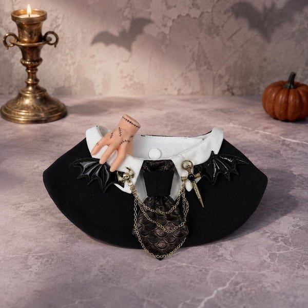handmade pet halloween costume vampire cat collar gothic dog bib spooky puppy neckwear dark night apparel festival party dress up accessorie