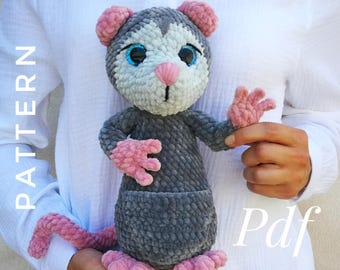 Crochet Opossum Pattern, Amigurumi Possum Soft Toy