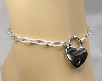 Locking Anklet Silver Heart Lock Ankle Bracelet mature pinchthemuse bdsm jewelry bdsm anklet