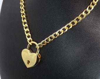 bdsm necklace Gold Heart Lock choker mature slave necklace heart collar choker