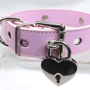 Locking buckle collar with heart lock. 3 clip dees with rhinestone accents. Bdsm gift for sub. 3 dees collar with rhinestones.