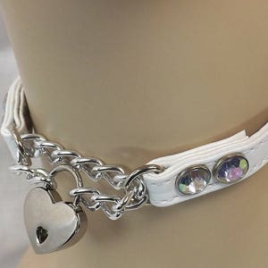 Locking Day Collar Leather locking day collar Heart lock rhinestone bdsm collar mature ddlg babygirl bdsm slave collar image 1