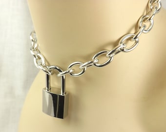 Submissive Jewelry Lock and key necklace Padlock Necklace mature Submissive day collar locking choker