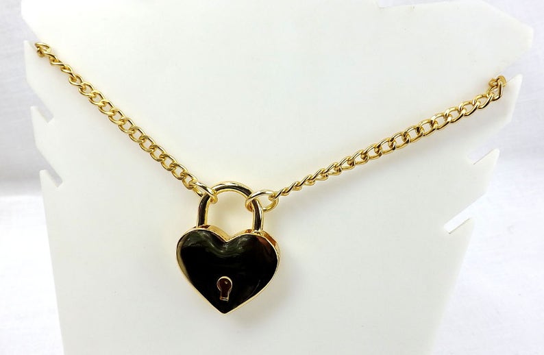 Lock Necklace Gold Heart Mature Bdsm lock and Key - Etsy