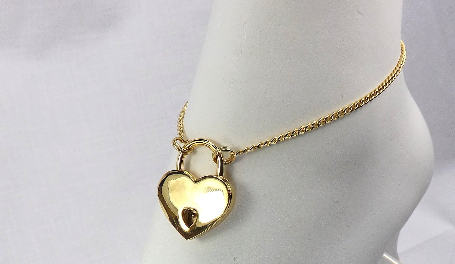 Gold Heart Lock anklet bdsm jewelrygift for her submissive ankle