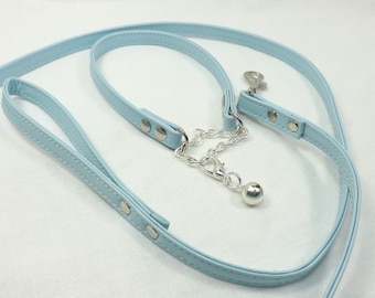 Leather Day Collar with Leash, Slave Bell, Submissive BDSM Set