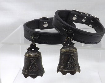 Black Leather Ankle Cuffs with Large Bells, BDSM Restraints