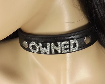 OWNED Bdsm collar rhinestone letters name collar bondage choker submissive mature locking slave collar heart lock with keys