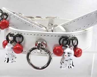 BDSM Collar Kitten Slave Bells Set White leather mature  kawaii collar slave collar bondage collar bdsm gift set