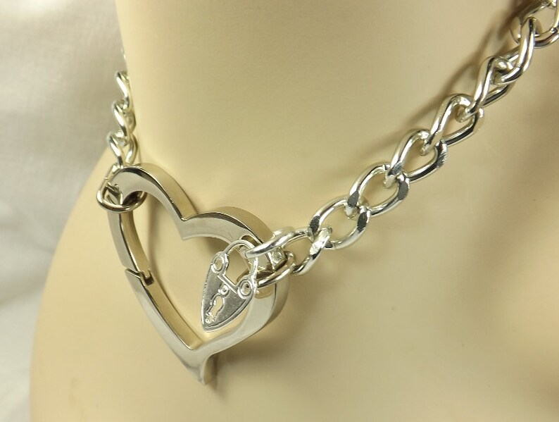 Gold Chain Choker Huge Heart bdsm day Collar discreet submissive jewelry bdsm bondage collar mature bdsm choker