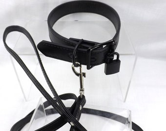 Locking Collar and leash Black buckle collar locking slave collar mature submissive collar bdsm collar fetish collar bondage collar