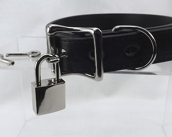 One inch wide bdsm collar with locking rocker buckle, lock and keys mature