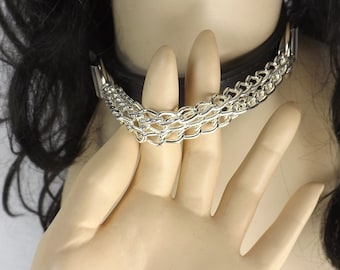 Bdsm collar with chain handle slave collar fetish collar mature leather choker bdsm gift