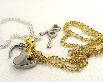 Couples Necklaces Bdsm Gift Jewelry Set Locking Jewelry mature ddlg Submissive Gift Heart lock Necklace and Necklace with Key