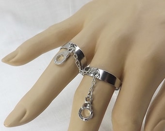 Double rings with long chains handcuff charm adjustable ring set bdsm jewlery mature