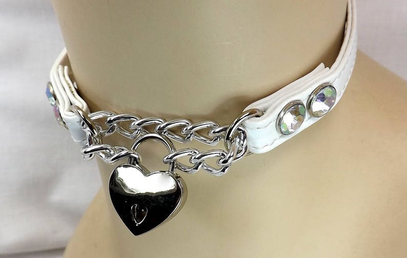 Locking Day Collar Leather locking day collar Heart lock rhinestone bdsm collar mature ddlg babygirl bdsm slave collar image 2