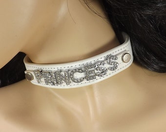 Bdsm collar PRINCESS slave collar Rhinestone letters ddlg mature submissive collar rhinestone bdsm collar