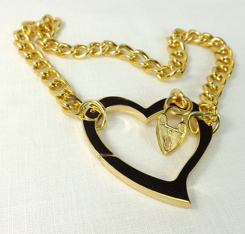 Gold Chain Choker Huge Heart bdsm day Collar discreet submissive jewelry bdsm bondage collar mature bdsm choker