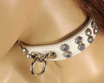 Locking O Ring Collar rhinestone bdsm collar Bondage slave collar mature gift for submissive