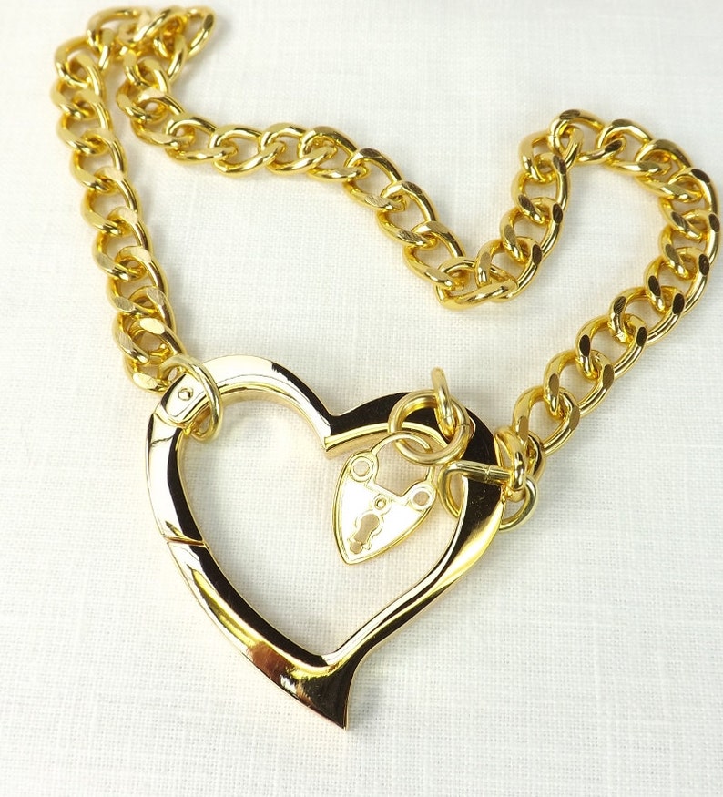 Gold Chain Choker Huge Heart bdsm day Collar discreet submissive jewelry bdsm bondage collar mature bdsm choker