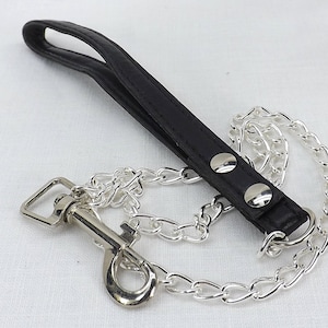 Chain leash with leather handle. Short leash, bdms restraints. Gift for dom leash restraint mature