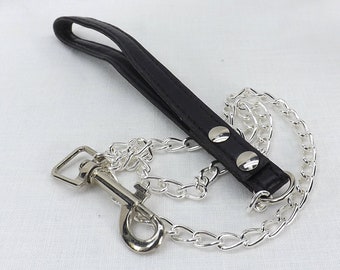 Chain leash with leather handle. Short leash, bdms restraints. Gift for dom leash restraint mature