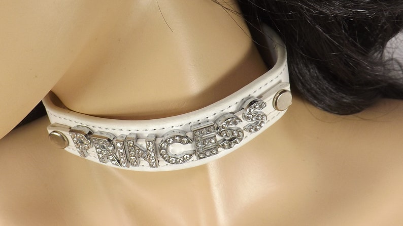 Bdsm collar PRINCESS slave collar Rhinestone letters ddlg mature submissive collar rhinestone bdsm collar image 6