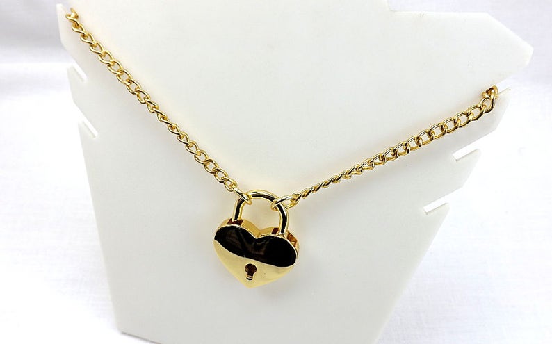 Lock necklace Gold heart mature bdsm Lock and key