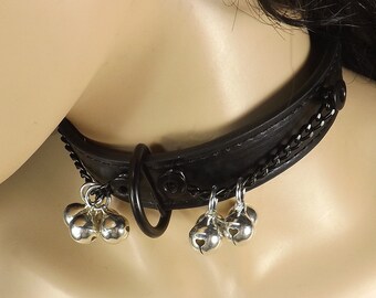 slave bell collar bdsm black dee and chains chains mature leather choker by pinchthemuse