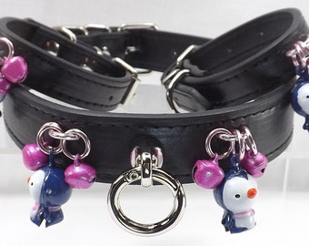 Penguin bell Slave collar black Leather bdsm collar Kawaii collar mature bdsm restraints set pinchthemuse