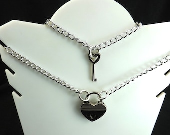 Couples Necklaces Bdsm Gift Jewelry Set Locking Jewelry mature ddlg Submissive Gift Heart lock Necklace and Necklace with Key