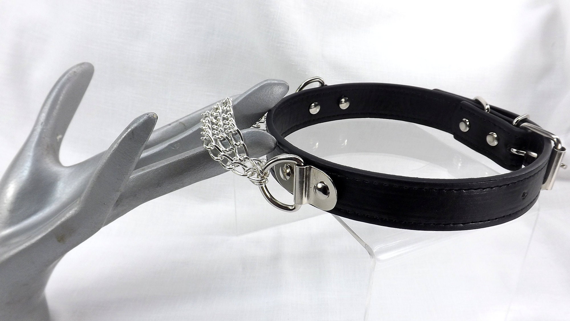 Bdsm collar with chain handle slave collar fetish collar Etsy