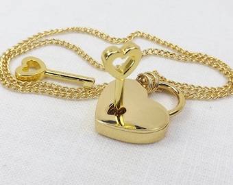 Locking Jewelry Gold color heart lock necklace mature gift for her submissive locking jewelry