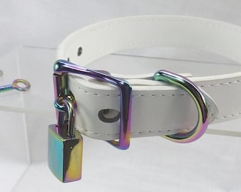 Rainbow Locking Collar Bdsm collar with rainbow lock and key mature