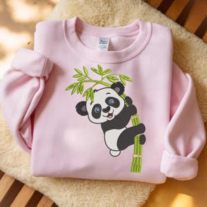 Panda Embroidery, Cute Panda with Bamboo, Animal Embroidery, Baby Panda Design, Digital Download, Nature Inspired Panda Art