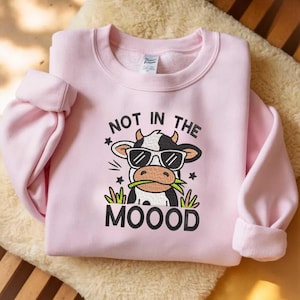 Cool Cow Embroidery Design with Sunglasses and Funny Not in The Mooood Text, Machine Embroidery Pattern for DIY Projects