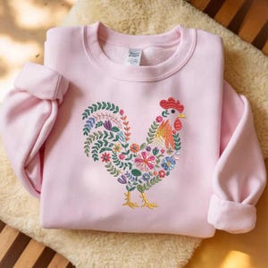 Floral Rooster Embroidery Design Colorful Farmhouse Chicken Pattern Folk Art Applique for Machine Embroidery