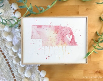 Kansas Love Watercolor Map Print Wedding Gift Anniversary Gift Moving Gift Travel Wanderlust USA Midwest 5x7 or 8.5x11