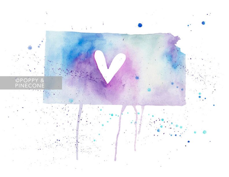 Kansas Love Watercolor Map Print Wedding Gift Anniversary Gift Moving Gift Travel Wanderlust USA Midwest 5x7 or 8.5x11
