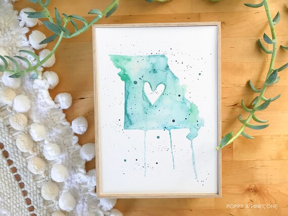 Kansas Love Watercolor Map Print Wedding Gift Anniversary Gift Moving Gift Travel Wanderlust USA Midwest 5x7 or 8.5x11