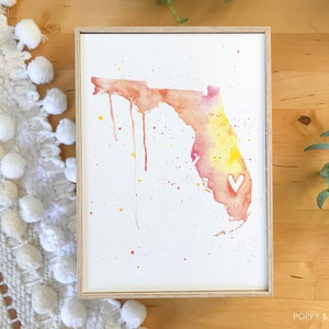 5x7 or 8.5x11 - Florida Love / Watercolor Map Print / Wedding Gift / Anniversary Gift / Moving Gift / Travel / Wanderlust / USA / South