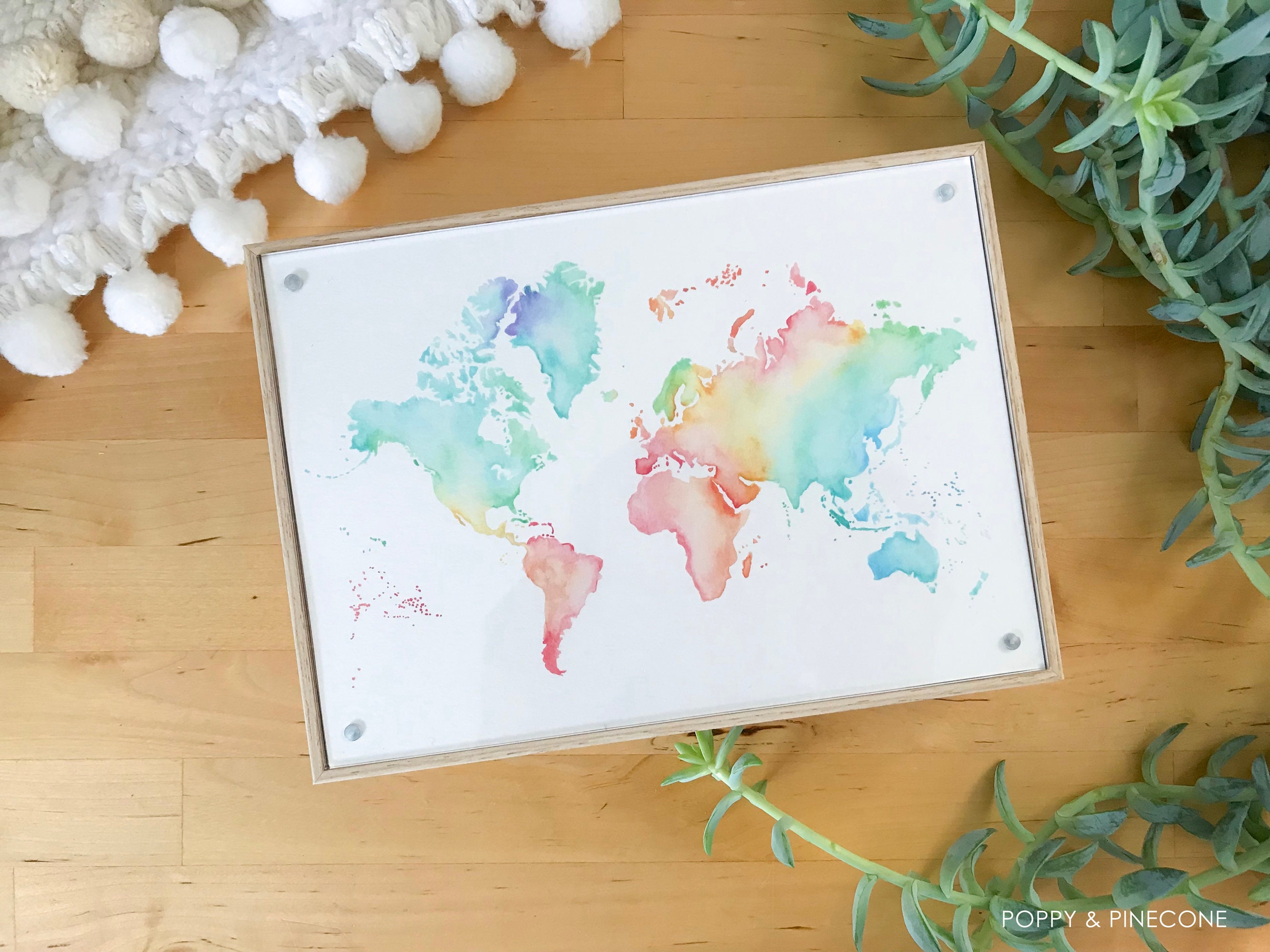 5x7 or 8.5x11 Pastel World Map / Watercolor Map Print / Etsy