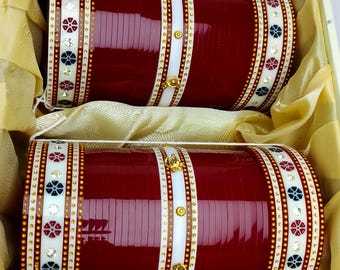 Kastanienbraunes Braut Chooda Set • Punjabi Dulhan Choora • Traditionelle Hochzeit Armreifen • Premium Indisches Braut Accessoire • Handgefertigtes Chura|kaleeraset