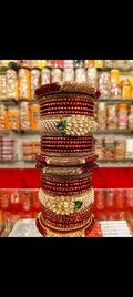 Peacock Bridal Chooda Set with Kundan & Pearls – Indian Wedding Bangles for Both Hands – Red Dulhan Chura for Bride - gift for her