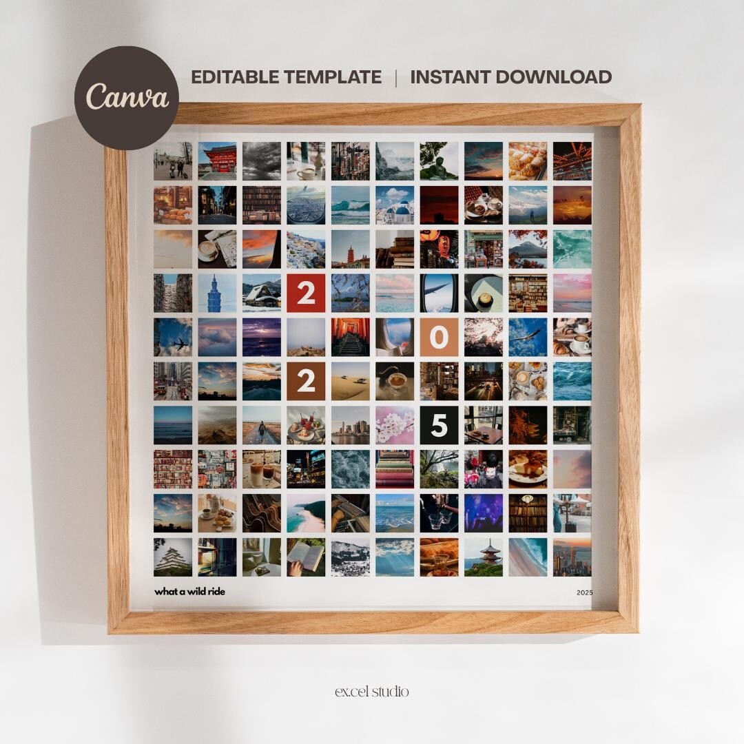 100 Memories Photo Collage Template | Square Minimalist Grid Display ...