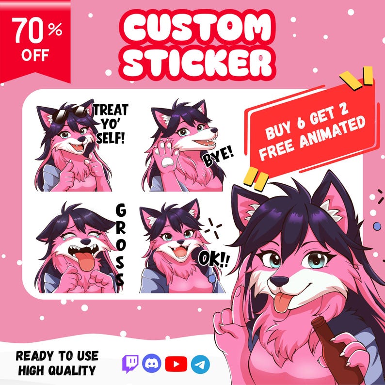Custom Furry Sticker Pack, Chibi Anthro Decals, Laptop Water Bottle Art ...